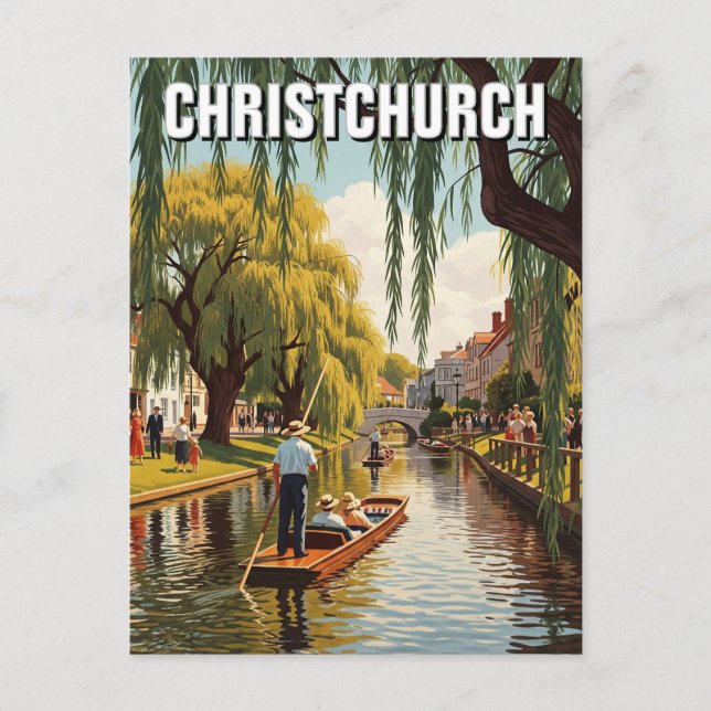 Cartão Postal Vintage ChristChurch, Rio Avon Nova Zelândia (Frente)