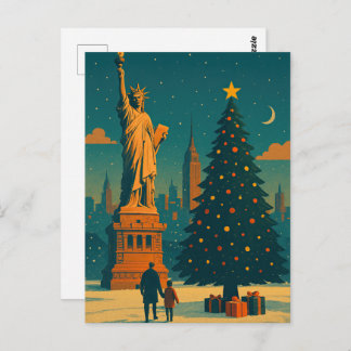 Cartão Postal Vintage Christmas New York  – Statue of Liberty