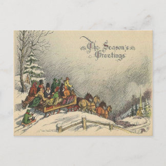 Cartão Postal Vintage Christmas Sleigh Ride