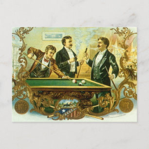 Cartão Postal Vintage Cigar Label Art, Club Amigos Billiards