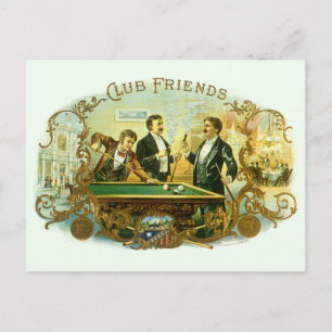 Cartão Postal Vintage Cigar Label Art, Club Amigos Billiards