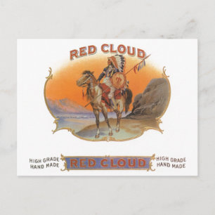 Cartão Postal Vintage Cigar Label Art, Red Cloud Indian on Horse
