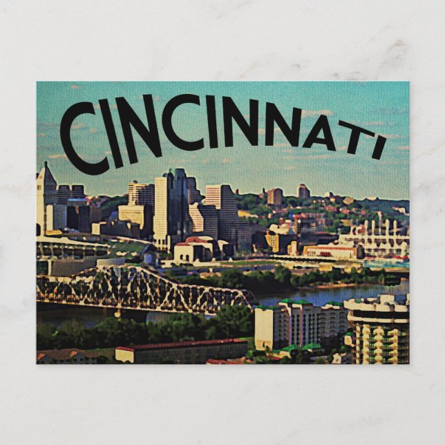 Cartão Postal Vintage Cincinnati Skyline (Frente)