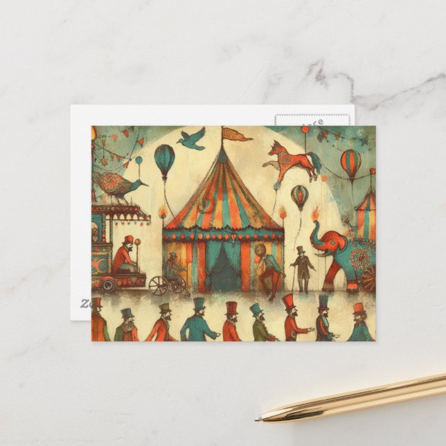 Cartão Postal Vintage Circus Big Top Collage (Frente/Verso In Situ)