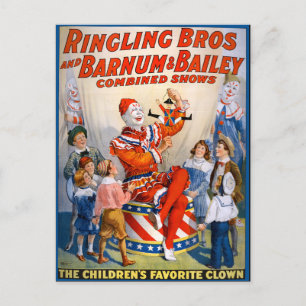 Cartão Postal Vintage Circus ClowShow