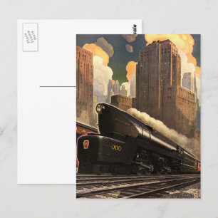 Cartão Postal Vintage City, T1 Duplex Train on Railroad Tracks