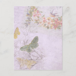 Cartão Postal Vintage com borboletas e flores