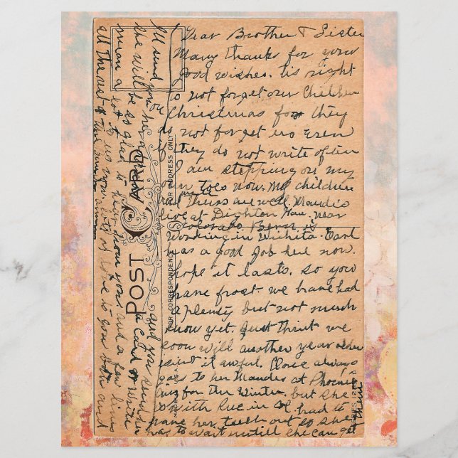 Cartão-postal Vintage com escrevendo antigo (Frente)