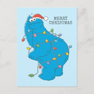 Cartão Postal Vintage Cookie Monster Luzes de Natal