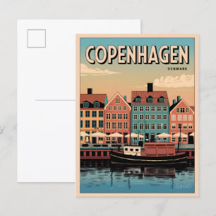 Cartão Postal Vintage Copenhagen denmark colorful houses present