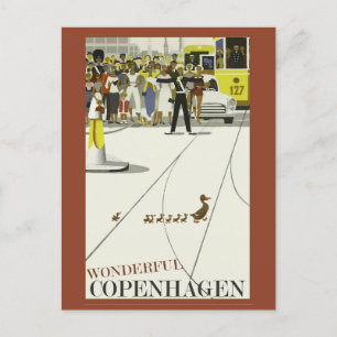 Cartão Postal Vintage Copenhagen Denmark Ducks Viagem