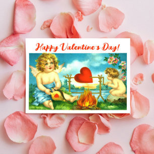 Cartão Postal Vintage coração do Dia de os namorados Angel Cupid