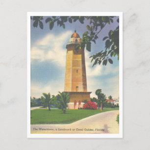 Cartão Postal Vintage Coral Gables Florida Water Tower