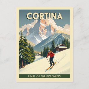 Cartão Postal Vintage Cortina Itália Dolomites Mounties Ski