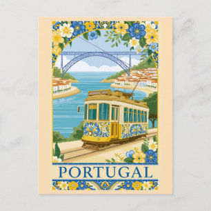 Cartão Postal Vintage Costa de Portugal Bonde Amarelo Viagem Ret