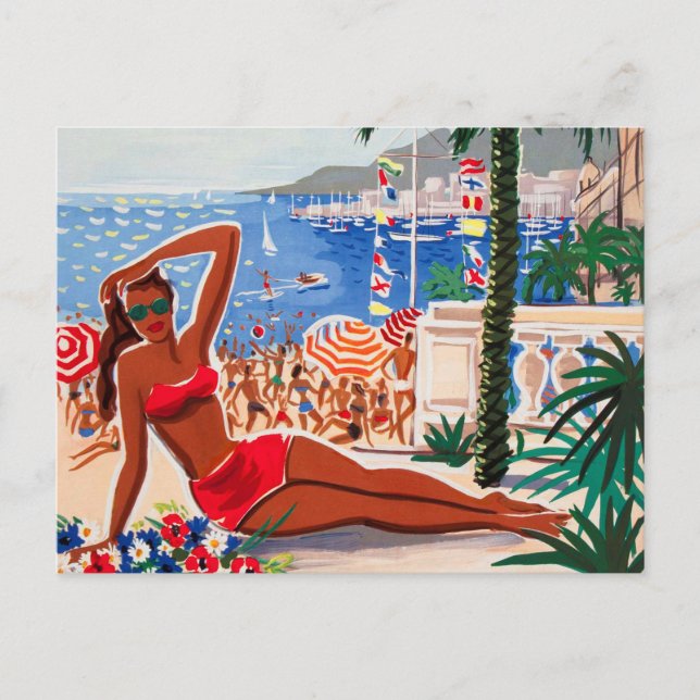 Cartão Postal Vintage Cote D'Azur Beach Girl (Frente)