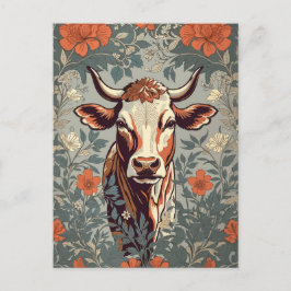 Cartão Postal Vintage Cow William Morris Inspirou Floral