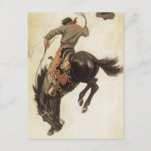 Cartão Postal Vintage Cowboy, Bronco Buster Study pelo NC Wyeth