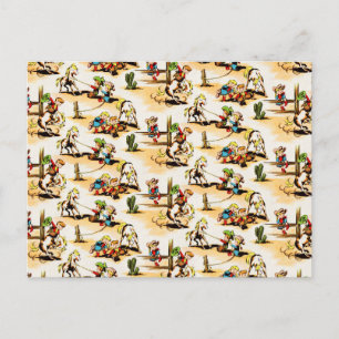 Cartão Postal Vintage Cowboy Cowboy Country Kids Pony Cactus