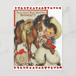 Cartão Postal Vintage Cowboy e Namorados de cavalos