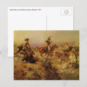 Cartão Postal Vintage Cowboys, Derrubados pelo CM Russell