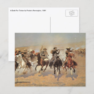 Cartão Postal Vintage Cowboys, Um Traço Para A Madeira em Remin