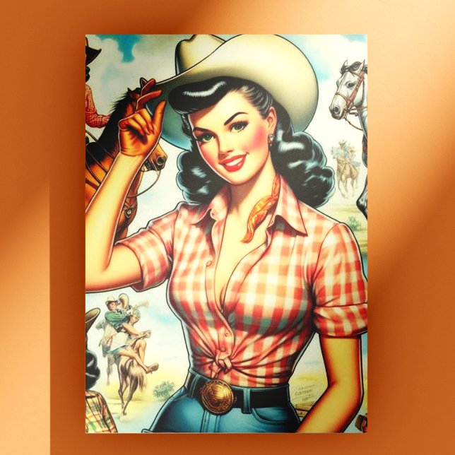Cartão Postal Vintage Cowgirl Ilustração Invisível (Criador carregado)