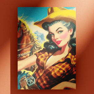 Cartão Postal Vintage Cowgirl Painting