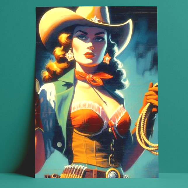 Cartão Postal Vintage Cowgirl Painting (Criador carregado)