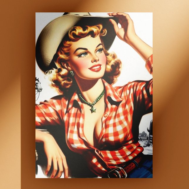 Cartão Postal Vintage Cowgirl Pin Up (Criador carregado)