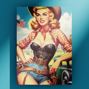 Cartão Postal Vintage Cowgirl Pin Up