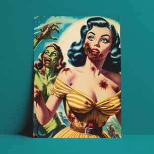 Cartão Postal Vintage Creepy Zombie Pin-up