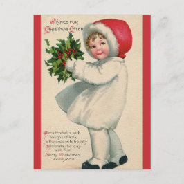 Cartão Postal Vintage Criança de Natal Vitoriana com Holly