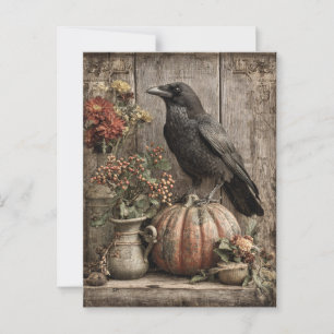 Cartão Postal Vintage Crow e Pumpkin Stand Life