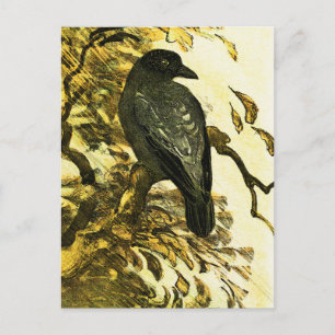 Cartão Postal Vintage Crow Perch num galho Theo van Hoytema