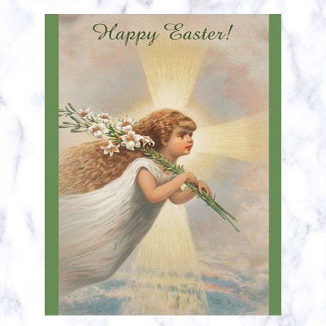 Cartão Postal Vintage Cruz e Anjo Carregando Lírio (Criador carregado)