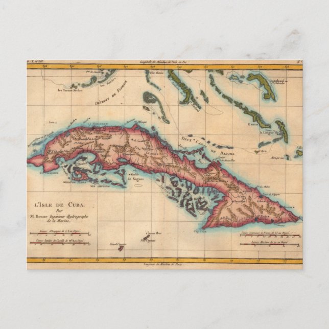 Cartão Postal Vintage Cuba Island Map Old Viagem (Frente)