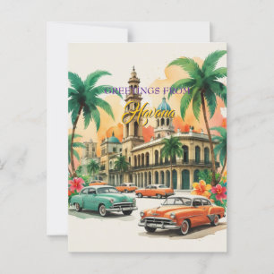 Cartão Postal Vintage Cuba Viagem - Saudações De Havana