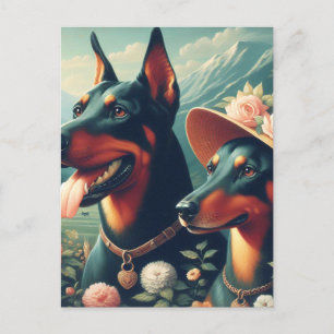 Cartão Postal Vintage Cute Doberman Painting
