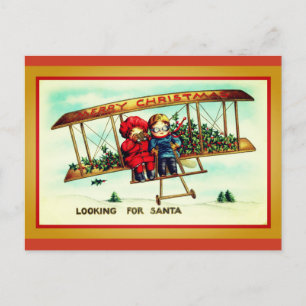 Cartão Postal Vintage Cute Kids procurando Papais noeis no Natal