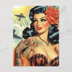 Cartão Postal Vintage Cute Tattoo Girl