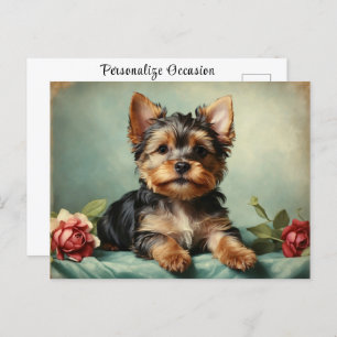 Cartão Postal Vintage Cute Yorkshire Terrier Puppy Dog Portrait
