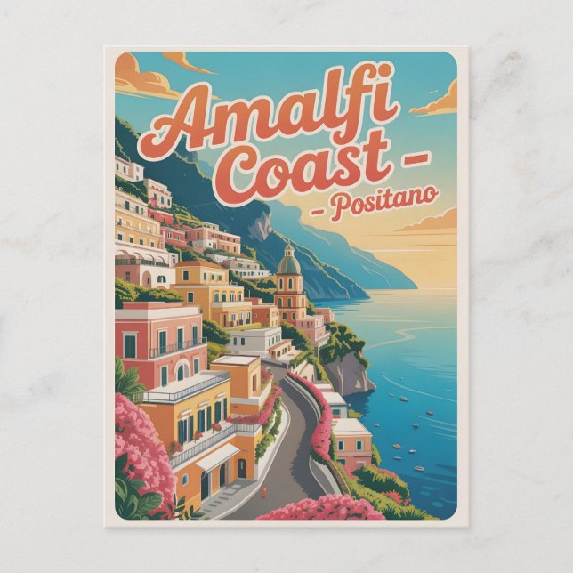 Cartão Postal Vintage Da Costa Do Amalfi Positano (Frente)