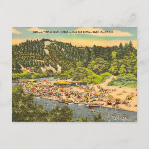Cartão postal vintage da praia de banho do rio Rus