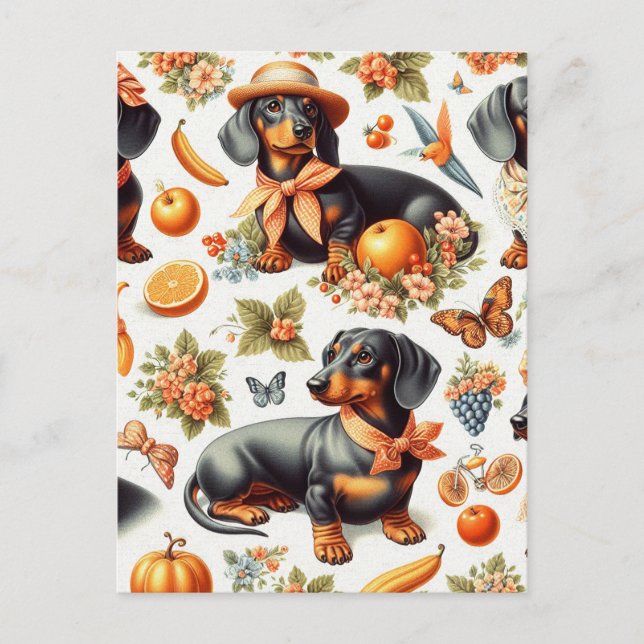 Cartão Postal Vintage Dachshund Seamless (Frente)