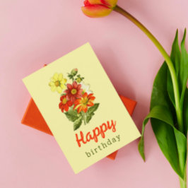 Cartão Postal Vintage Dahlia Floral Yellow Orange Birday
