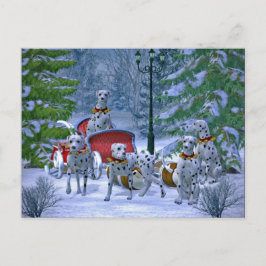 Cartão Postal Vintage Dalmatian Sleigh Snow Christmas