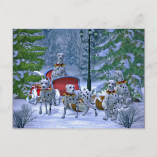 Cartão Postal Vintage Dalmatian Sleigh Snow Christmas