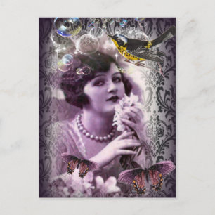 Cartão Postal Vintage damask art deco gatby Flapper Girl