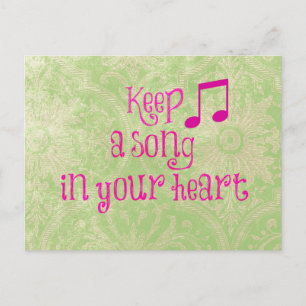 Cartão Postal Vintage Damask Paper com Song na sua citação do Co